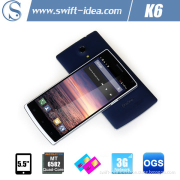 Top 5.5 Inch Ogs Mtk6582 Quad Core 2.0MP+8.0MP Camera Big Phones (K6)